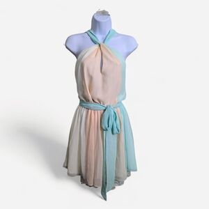 Victoria Secret Pastel Mint Pink Colorblock Gauze Mini Dress Halter Waist Tie XL